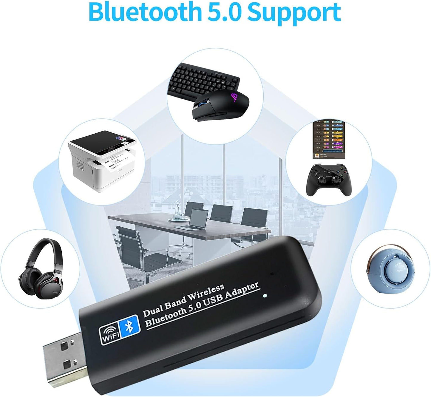 NÖRDIC USB Adapter - Bluetooth 5.0 - WiFi 6 - 1300 Mbps - Geschikt voor Windows 7/8/10/11 - USB3.0
