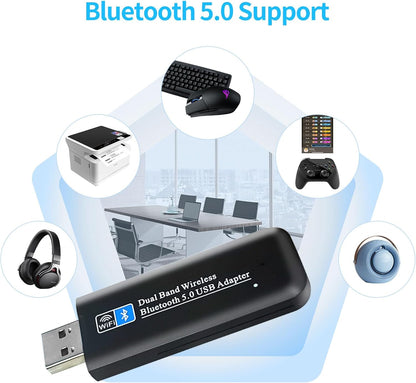 NÖRDIC USB Adapter - Bluetooth 5.0 - WiFi 6 - 1300 Mbps - Geschikt voor Windows 7/8/10/11 - USB3.0