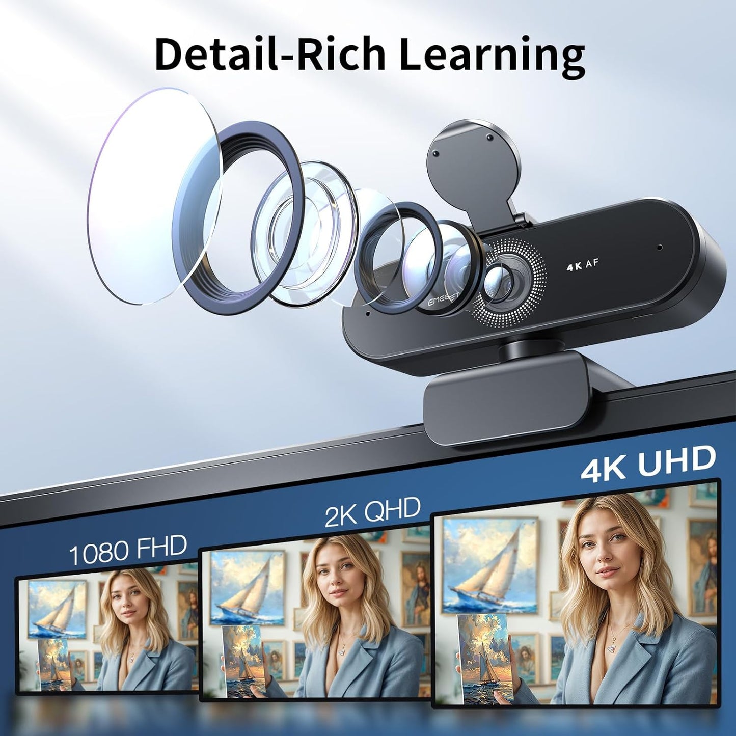 NÖRDIC Webcam voor PC - 4K Resolutie - 2160p - Webcam met Microfoon - Streaming Camera - Full HD 1080p