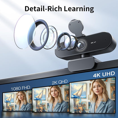 NÖRDIC Webcam voor PC - 4K Resolutie - 2160p - Webcam met Microfoon - Streaming Camera - Full HD 1080p