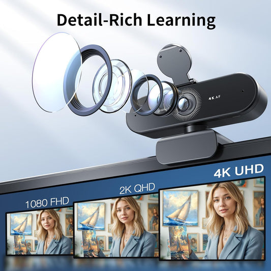 NÖRDIC Webcam voor PC - 4K Resolutie - 2160p - Webcam met Microfoon - Streaming Camera - Full HD 1080p