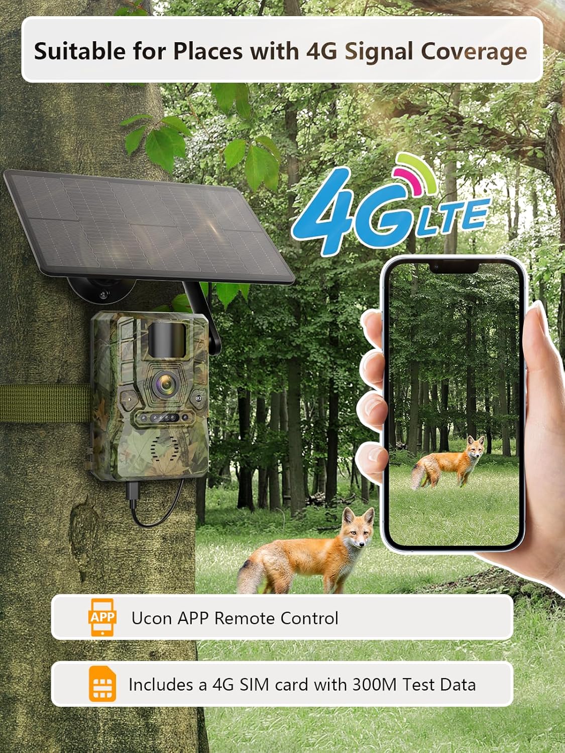 NÖRDIC 4G Wildcamera met Zonnepaneel – 4W Solar – 3MP FHD – Camouflage – IP66 Waterdicht – Inclusief GPS-locator