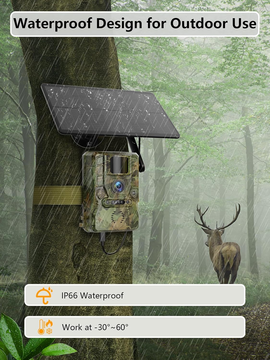 NÖRDIC 4G Wildcamera met Zonnepaneel – 4W Solar – 3MP FHD – Camouflage – IP66 Waterdicht – Inclusief GPS-locator
