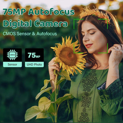 NÖRDIC 5K Ultra HD Digitale Camera - 75MP Vlog Camera - 18x Optische Zoom - Zwart