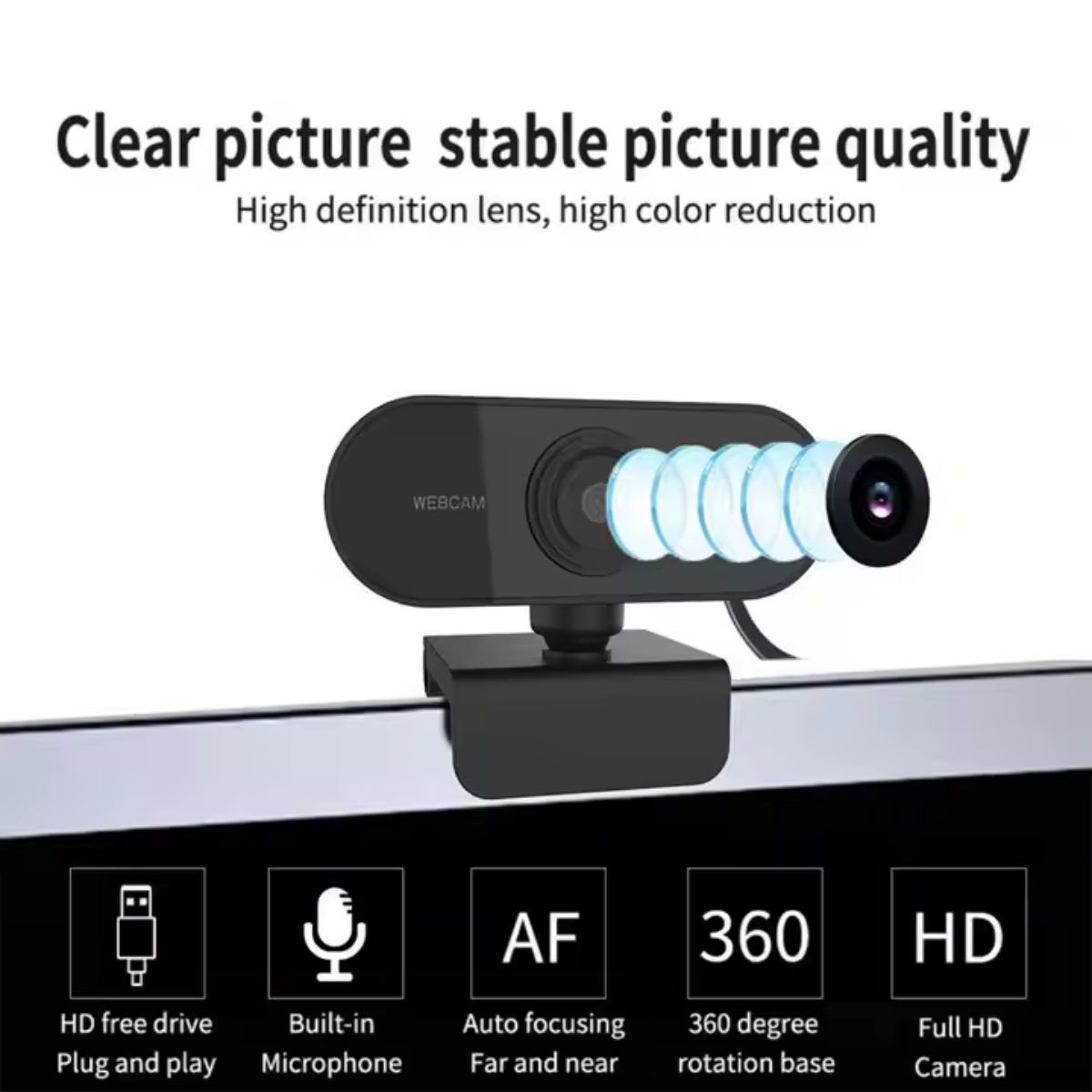 Delmark Webcam met Microfoon – Full HD 1080P – Plug & Play – 360° draaibaar