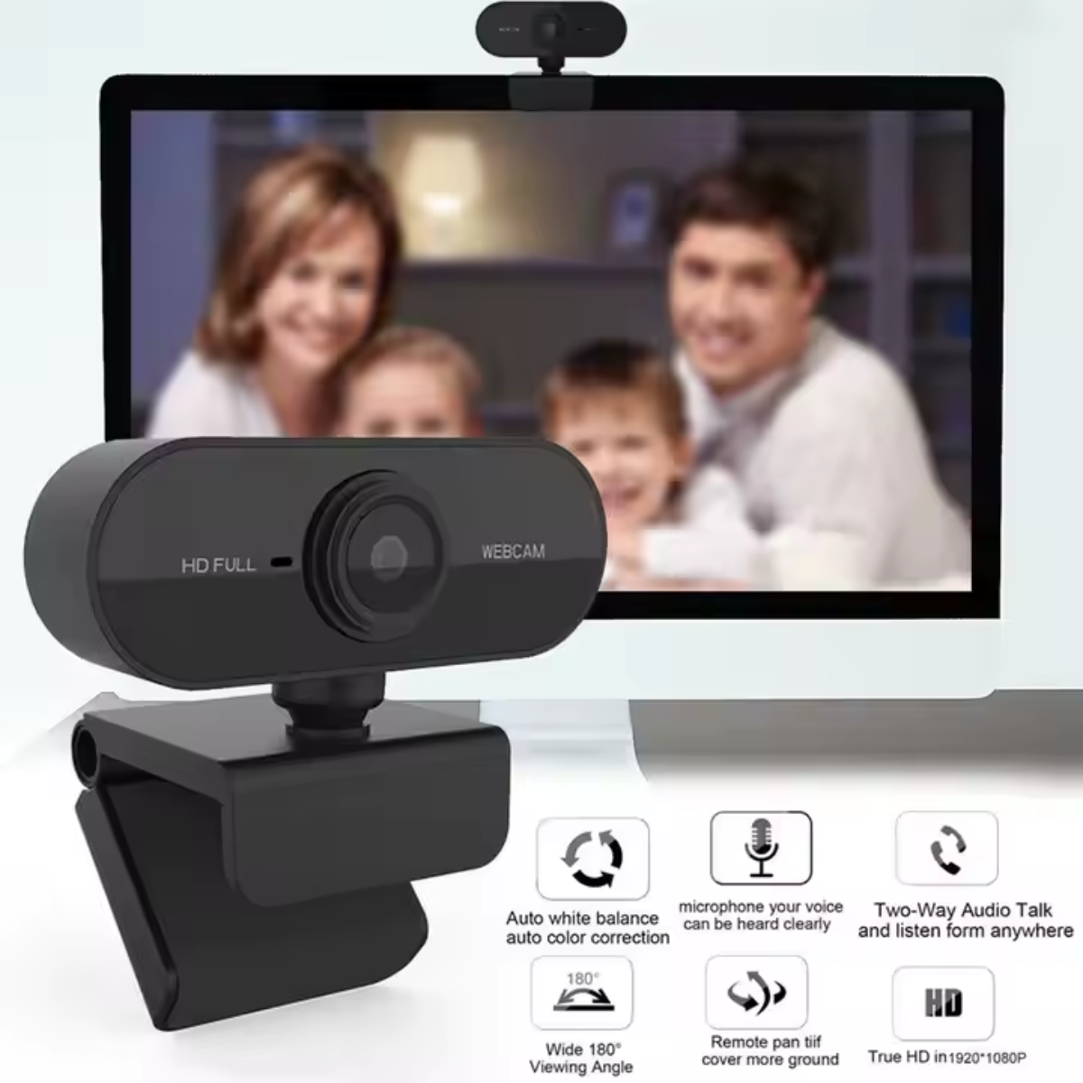 Delmark Webcam met Microfoon – Full HD 1080P – Plug & Play – 360° draaibaar
