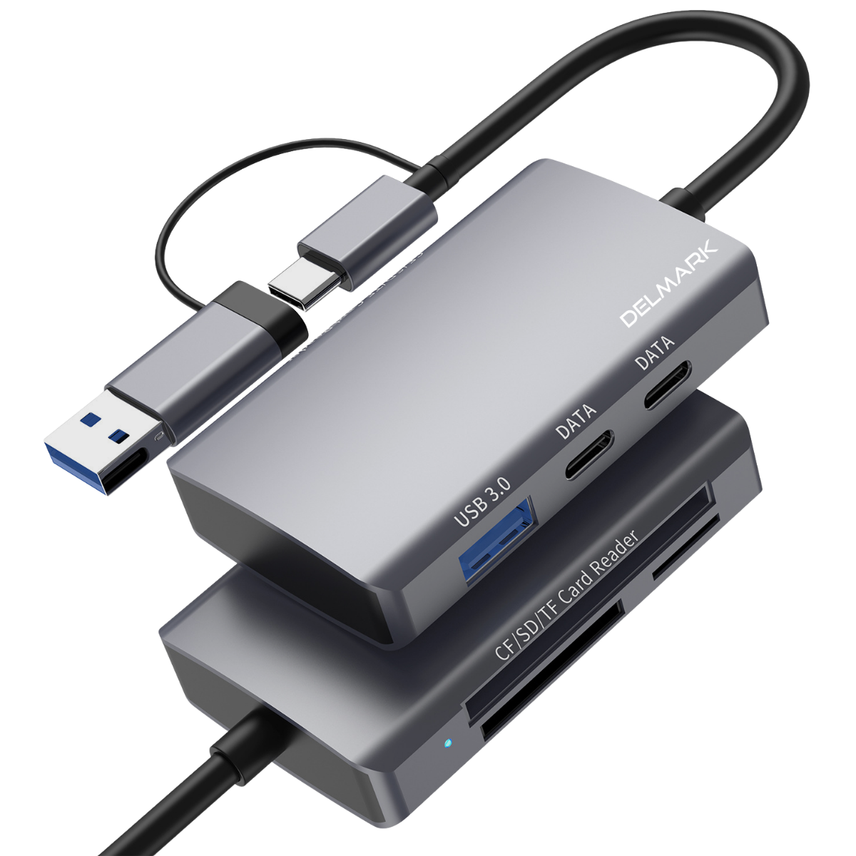 Delmark 6-in-1 hub en kaartlezer - USB-C en USB-A 3.0