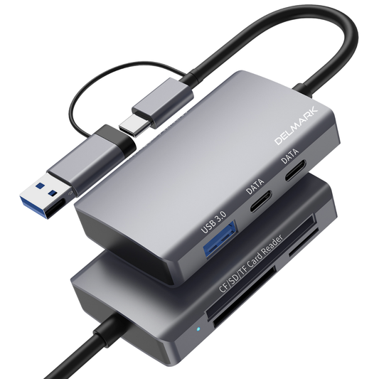 Delmark 6-in-1 hub en kaartlezer - USB-C en USB-A 3.0