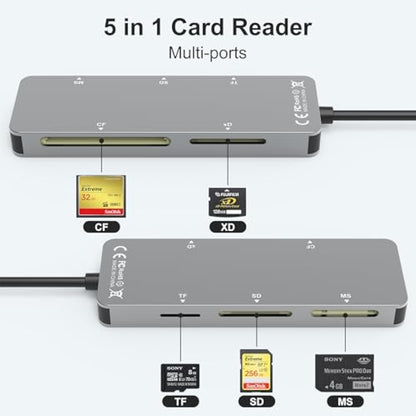 NÖRDIC Card Reader - USB-A, USB-C, Lightning - Card Reader SD Card - Memory Cards - Suitable for Smartphone PC and Tablet