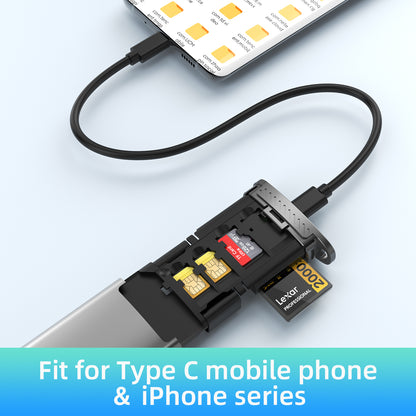 NÖRDIC Memory Card Reader - USB-A, USB-C 3.1, Lightning - SD Card - SIM Card Storage - Suitable for PC &amp; Smartphone