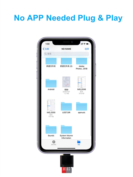 NÖRDIC CRD-042 Lightning Kaartlezer - MicroSD - UHS-I - geschikt voor Smartphone en Tablet - Zilver