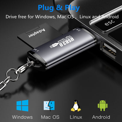 NÖRDIC CRD-045 USB 3.0 Kaartlezer - 2 in 1 TF/SD - SD en MicroSD - UHS-I - 2TB