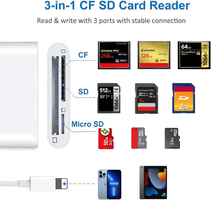 NÖRDIC Lightning Card Reader - CF, SD, MicroSD - Suitable for Smartphone &amp; Tablet