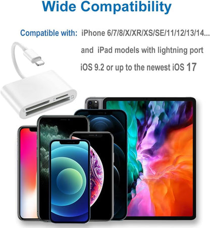 NÖRDIC Lightning Card Reader - CF, SD, MicroSD - Suitable for Smartphone &amp; Tablet