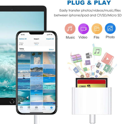 NÖRDIC Lightning Card Reader - CF, SD, MicroSD - Suitable for Smartphone &amp; Tablet