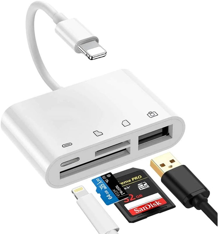NÖRDIC Lightning Kaartlezer - SD, MicroSD - 1XUSBA, 1xUSB C - Geschikt voor Smartphone, Tablet, PC & Laptop