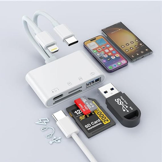 NÖRDIC USB-C & Lightning Kaartlezer - SD, MicroSD, USB-A & USB-C - Dubbele aansluiting