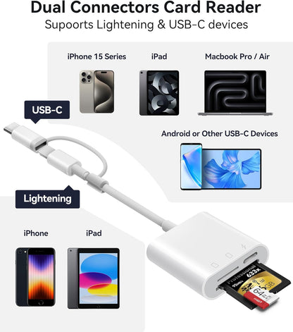NÖRDIC Lightning Card Reader - SD, MicroSD - 1XUSBA, 1xUSB C - Suitable for Smartphone, Tablet, PC &amp; Laptop