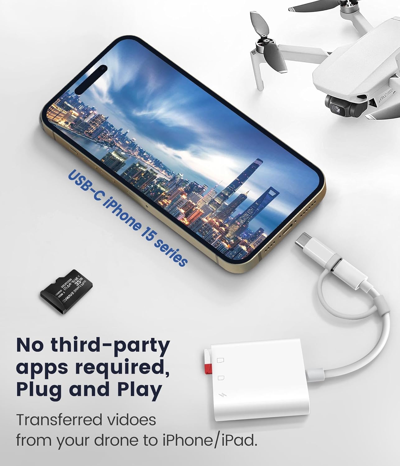NÖRDIC Lightning Card Reader - SD, MicroSD - 1XUSBA, 1xUSB C - Suitable for Smartphone, Tablet, PC &amp; Laptop