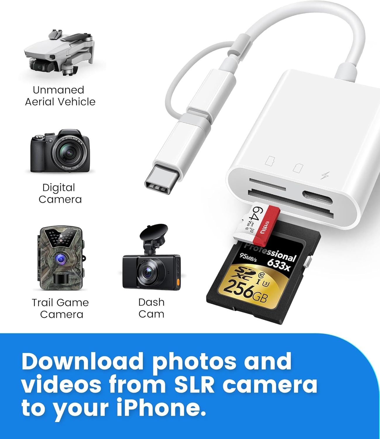 NÖRDIC Lightning Card Reader - SD, MicroSD - 1XUSBA, 1xUSB C - Suitable for Smartphone, Tablet, PC &amp; Laptop