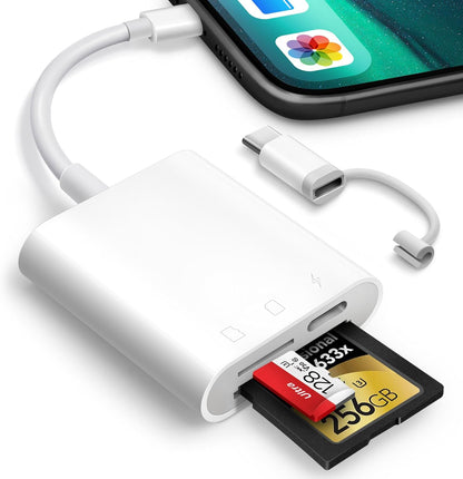 NÖRDIC Lightning Card Reader - SD, MicroSD - 1XUSBA, 1xUSB C - Suitable for Smartphone, Tablet, PC &amp; Laptop