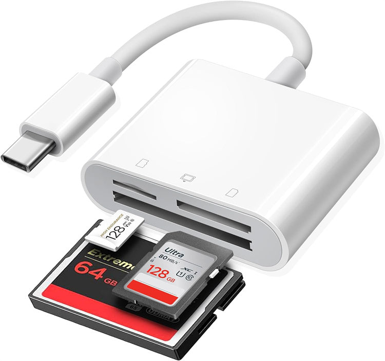 NÖRDIC USB C Kaartlezer - CF, SD, MicroSD - Geschikt Laptop, Tablet, Smartphone & PC