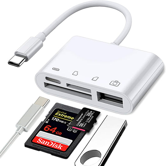 NÖRDIC USB C naar USB A Kaartlezer - SD, MicroSD - Geschikt Laptop, Tablet, Smartphone & PC