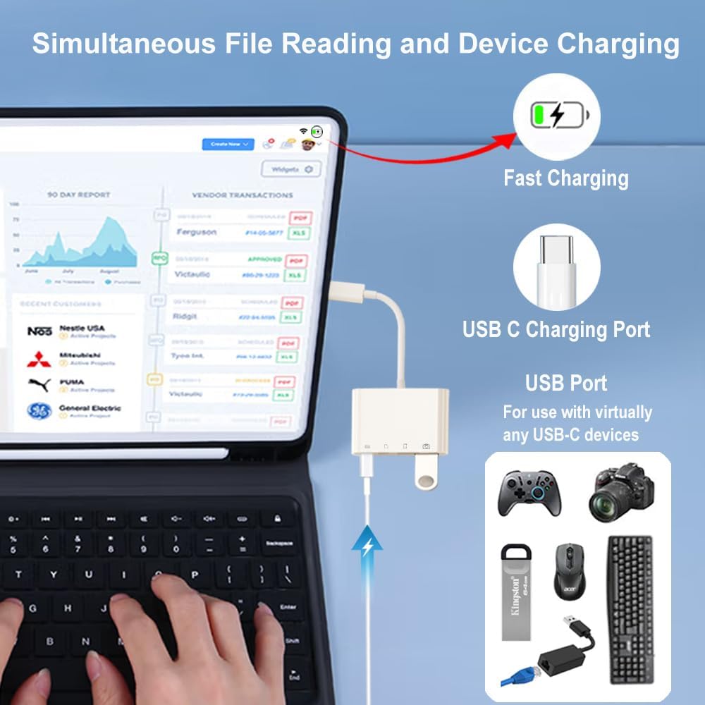 NÖRDIC USB C naar USB A Kaartlezer - SD, MicroSD - Geschikt Laptop, Tablet, Smartphone & PC