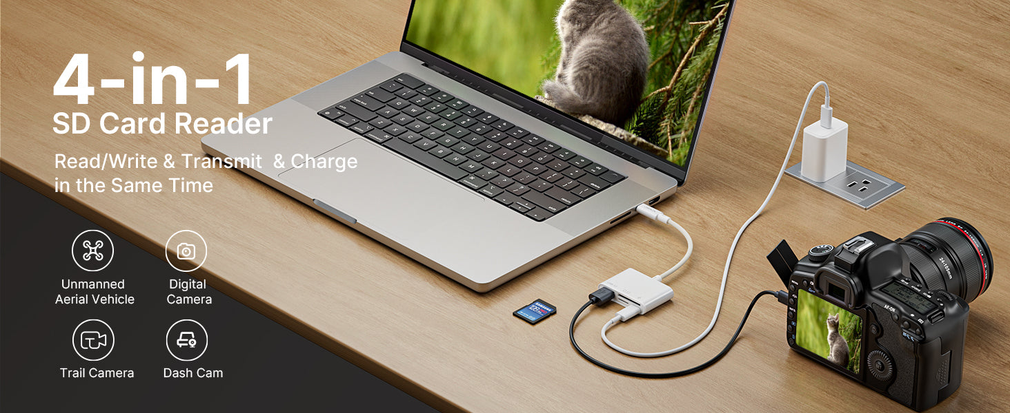 NÖRDIC USB C naar USB A Kaartlezer - SD, MicroSD - Geschikt Laptop, Tablet, Smartphone & PC