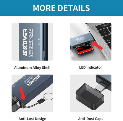 NÖRDIC USB C to USB A Card Reader - CF, SD, MicroSD - Suitable for Laptop, Tablet, Smartphone, PC, Playstation &amp; Xbox 