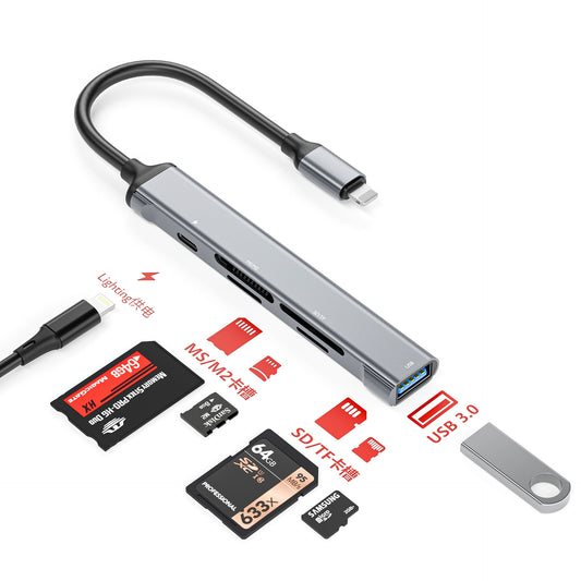 NÖRDIC Lightning Kaartlezer - Micro SD Kaart - SD Kaart lezer - MS, M2 - 	USB-A 3.0 - Geschikt voor Smartphone & Tablet