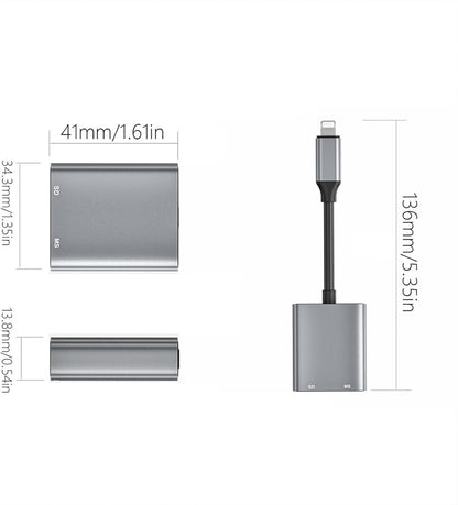 NÖRDIC Lightning Kaartlezer - SD Kaart lezer - MS Kaart lezer - Geschikt voor Smartphone & Tablet - Grijs