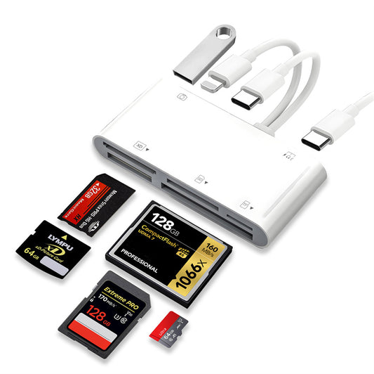 NÖRDIC Lightning Kaartlezer - CF, SD, MicroSD, MS, XD Kaartlezer - USB-C, USB -A - Geschikt voor Smarpthone, Tablet & PC