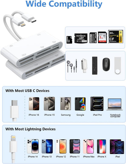 NÖRDIC Lightning Kaartlezer - CF, SD, MicroSD, MS, XD Kaartlezer - USB-C, USB -A - Geschikt voor Smarpthone, Tablet & PC