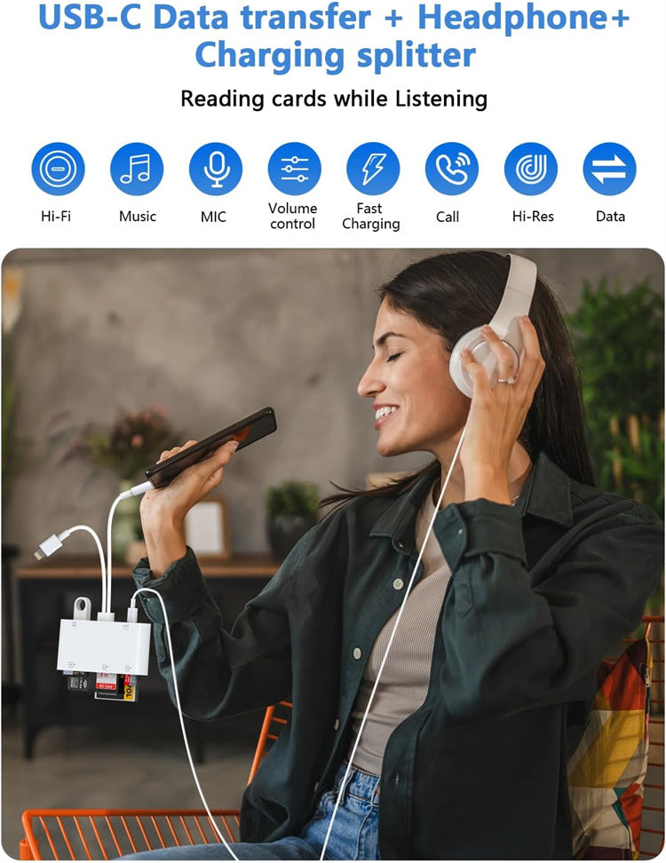 NÖRDIC Lightning Kaartlezer - CF, SD, MicroSD, MS, XD Kaartlezer - USB-C, USB -A - Geschikt voor Smarpthone, Tablet & PC