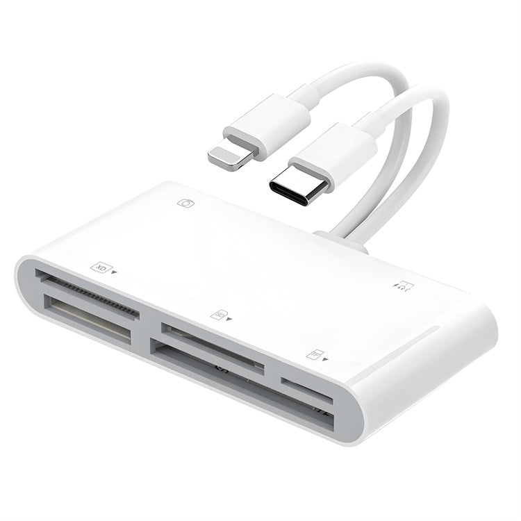 NÖRDIC Lightning Kaartlezer - CF, SD, MicroSD, MS, XD Kaartlezer - USB-C, USB -A - Geschikt voor Smarpthone, Tablet & PC