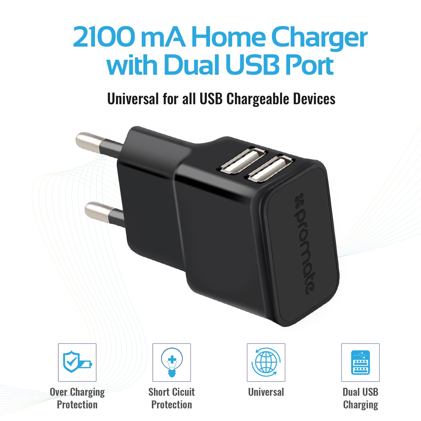 Promate Carkit - Geschikt voor Android Smartphone en Tablet - 3.1A - Autolader USB - Micro USB 1.2m - Adapter - Voor Thuis en Onderweg