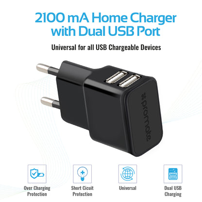 Promate Carkit - Geschikt voor Android Smartphone en Tablet - 3.1A - Autolader USB - Micro USB 1.2m - Adapter - Voor Thuis en Onderweg