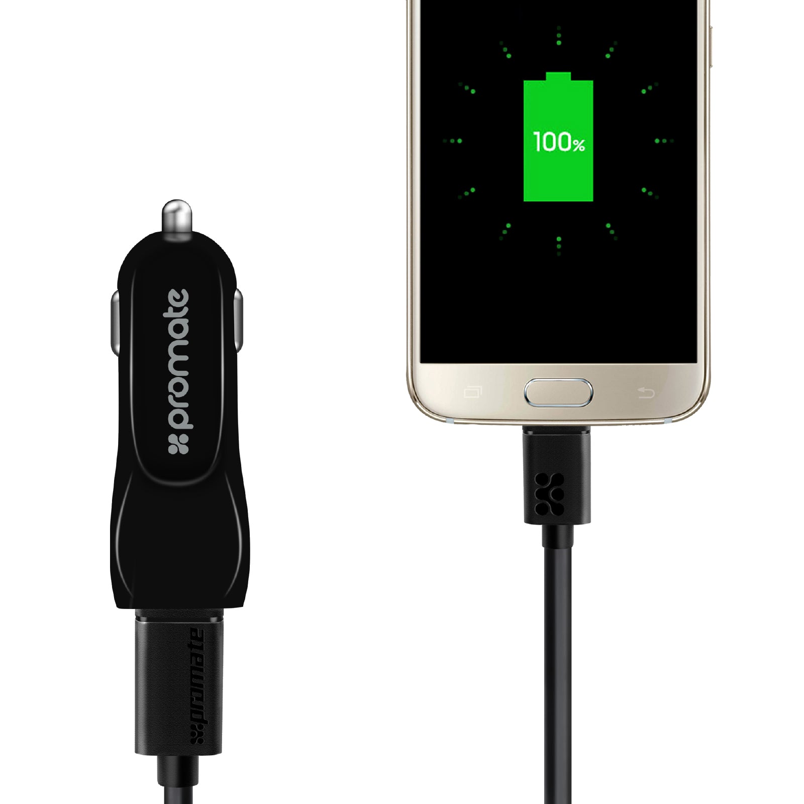 Promate Carkit - Geschikt voor Android Smartphone en Tablet - 3.1A - Autolader USB - Micro USB 1.2m - Adapter - Voor Thuis en Onderweg