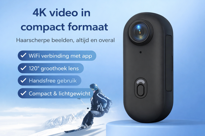 Mini Bodycam 4K WiFi – Handsfree Camera met Audio – 120° Groothoek – H.265 – Loop Recording – Webcamfunctie – incl. Accessoires