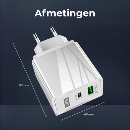 Delmark 65W USB Oplader - USB-C PD 33W - USB-A 3.0 32W QC
