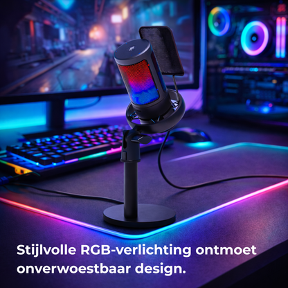 Delmark USB Gaming Microfoon met RGB verlichting - Condensator Microfoon - Geschikt voor PC, Streaming, Gaming & Opnames - Geschikt voor Windows