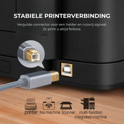 Delmark USB-C naar USB-B Printerkabel - 1 meter - Nylon Braided - Vergulde Connectoren - Grijs