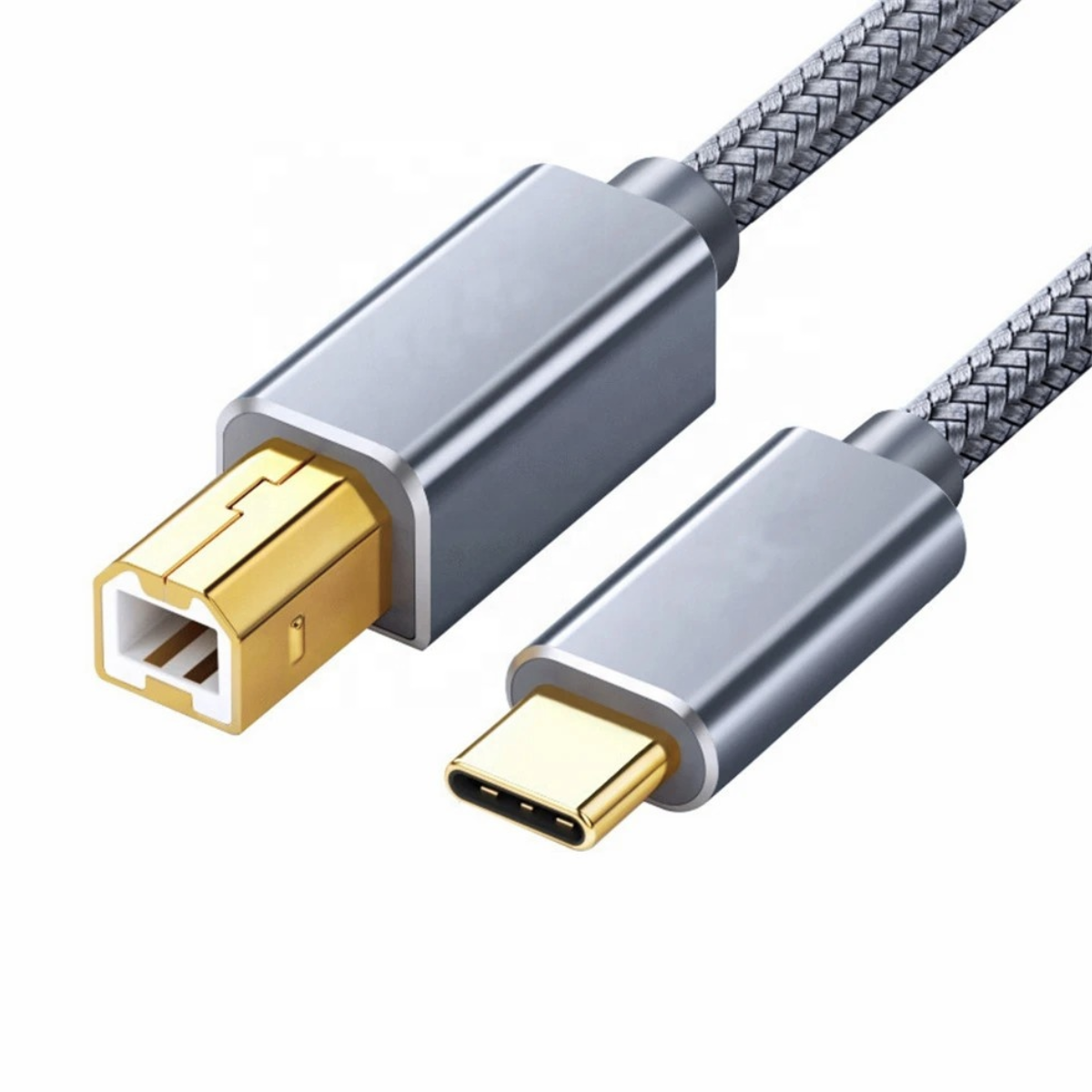 Delmark USB-C naar USB-B Printerkabel - 1 meter - Nylon Braided - Vergulde Connectoren - Grijs