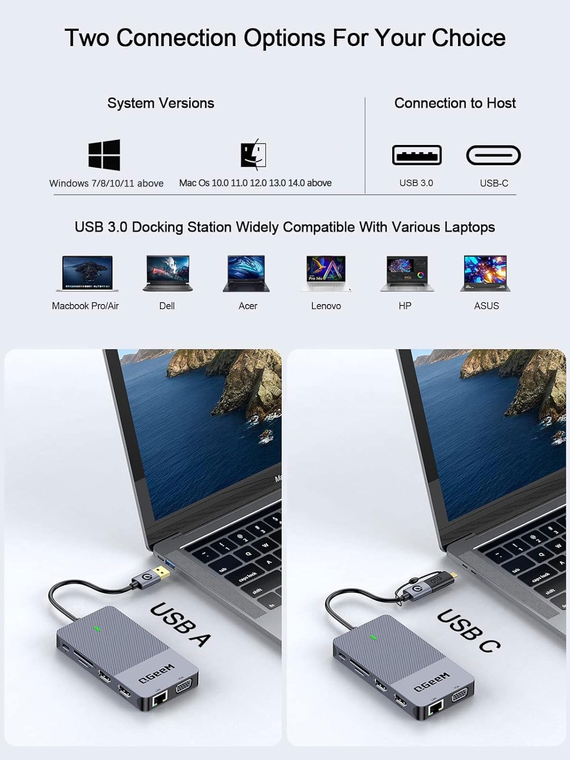 NÖRDIC Docking Station - USB-C, DisplayLink, HDMI, VGA, USB3.0, RJ45, SD/TF, 3,5mm AUX - Docking Station Laptop