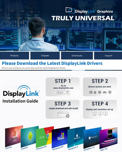NÖRDIC Docking Station - USB-C, DisplayLink, HDMI, VGA, USB3.0, RJ45, SD/TF, 3,5mm AUX - Docking Station Laptop