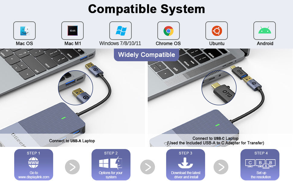 NÖRDIC Docking Station - USB-C, DisplayLink, HDMI, VGA, USB3.0, RJ45, SD/TF, 3,5mm AUX - Docking Station Laptop