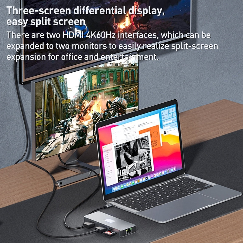 NÖRDIC Docking Station - USB C, 2xHDMI - 4K60Hz, 3xUSB3.0, 1xRJ45 - PD100W - SD, MicroSD - Suitable for Laptop, PC &amp; Chromebooks