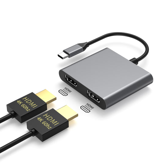 NÖRDIC USB C naar HDMI Adapter - 2 Schermen - 4K 60Hz - Geschikt voor PC, Laptop, Tablet & Smartphones