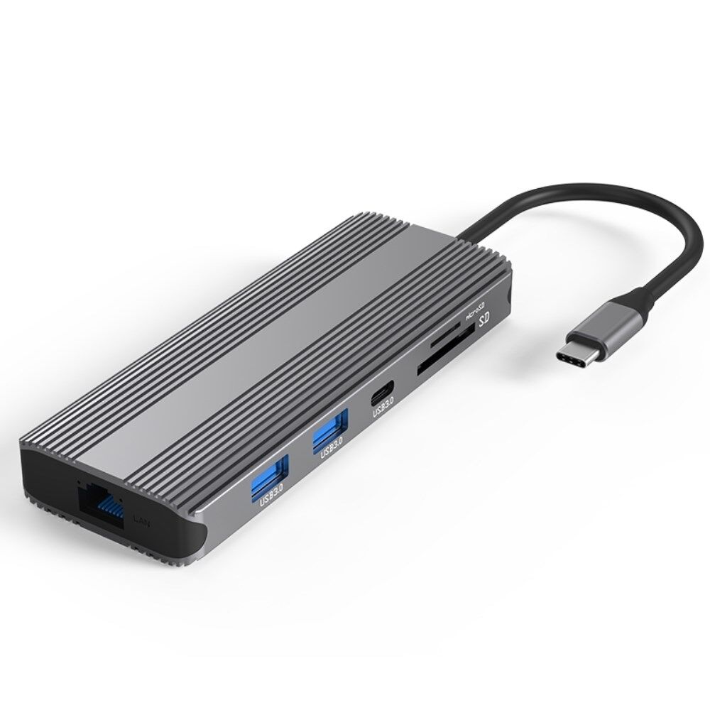 NÖRDIC 1 naar 10 USB-C Dockingstation - 8K/30Hz & 4K/60Hz - Dual HDMI - Gigabit LAN - USB-A & USB-C 3.1 - SD/MicroSD - 87W Power Delivery - Voor Windows & macOS
